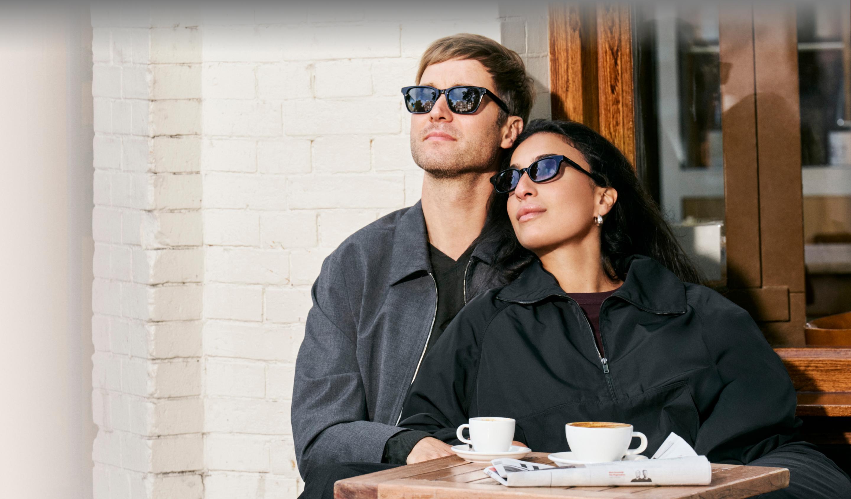 Two model with sunglasses with gradient overlay